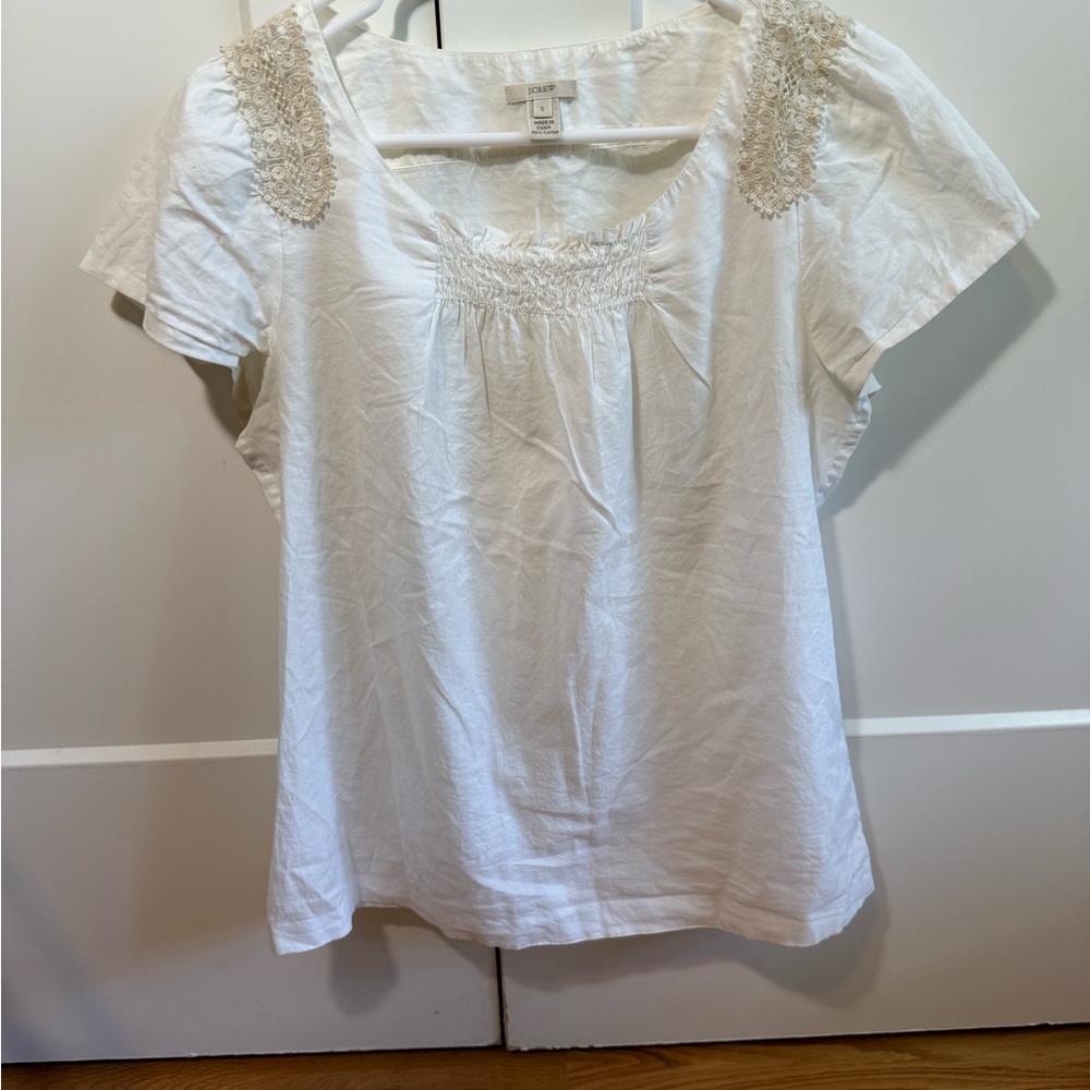 Vintage JCrew Women's White Lace Accent Top